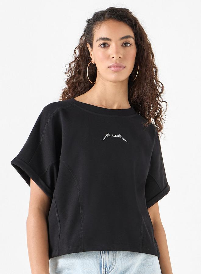 SP Characters Metallica Detail Crew Neck T-shirt with Short Sleeves - Image 1