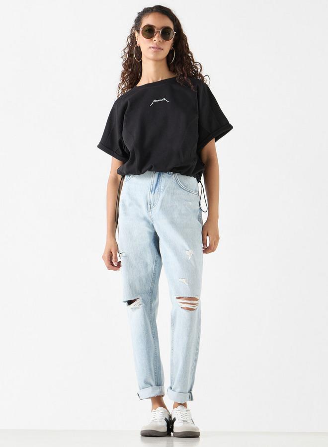 SP Characters Metallica Detail Crew Neck T-shirt with Short Sleeves - Image 2