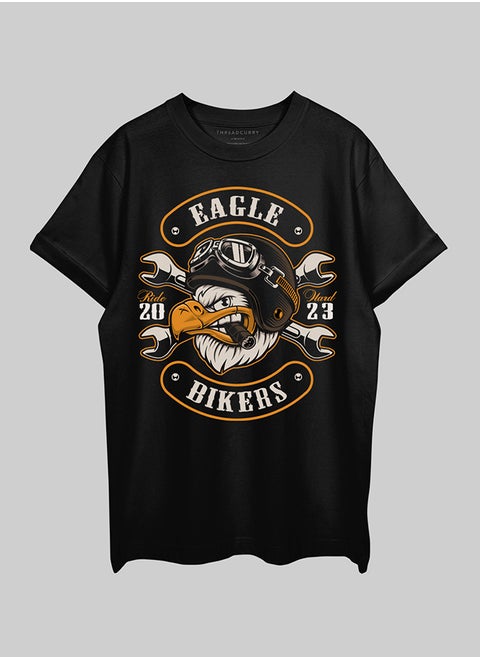 THREADCURRY Eagle Biker Oversized Drop Shoulder Cotton Loose Printed T-Shirt for Men