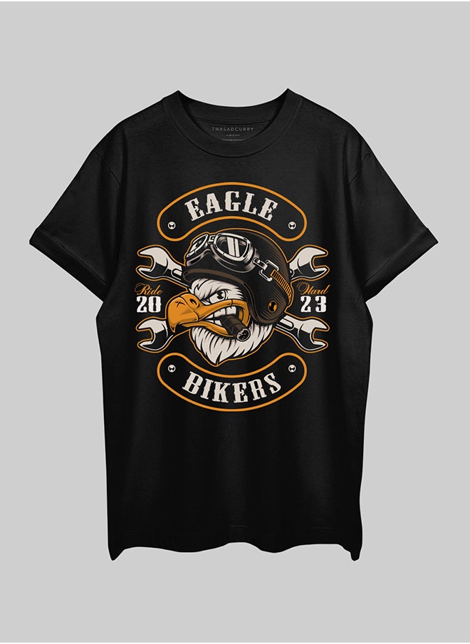 THREADCURRY THREADCURRY Eagle Biker Oversized Drop Shoulder Cotton Loose Printed T-Shirt for Men  - Image 1