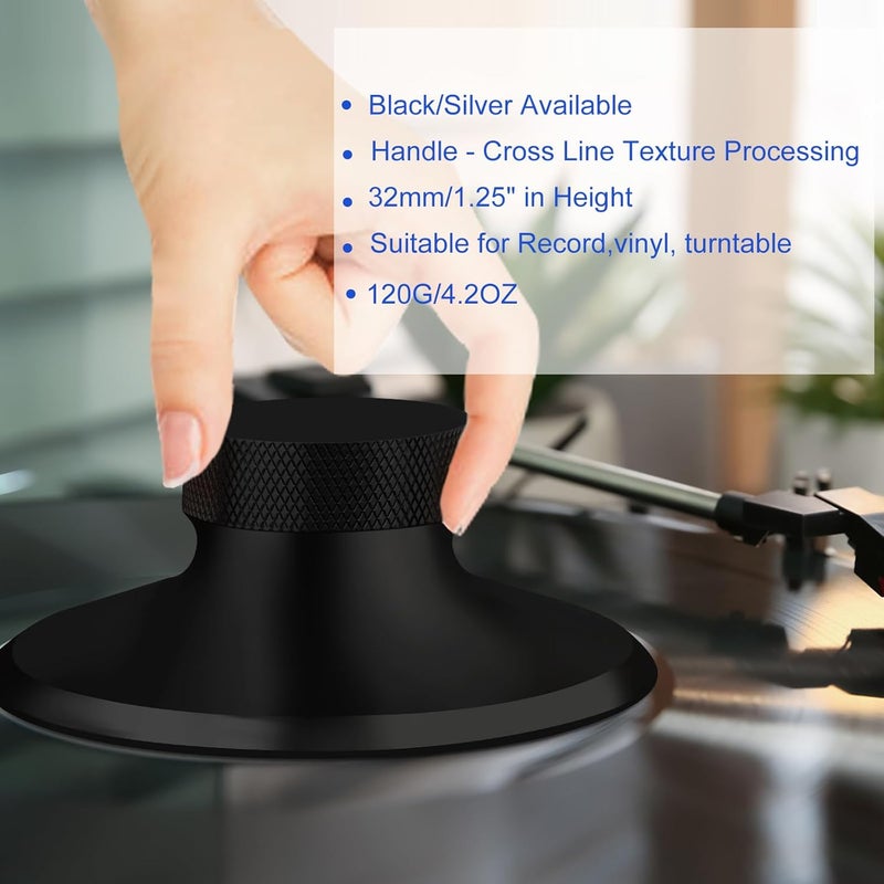 Preffair Audiophile Record Weight Stabilizer, 120g/4.2oz Aluminum Black Turntable Weight Clamp with Protective Soft Pad for HiFi LP Record Player Accessory, Eliminate Vinyl Disc Vibration. (Black) - Image 4