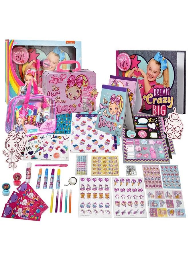 Gift Boutique - Art & Activity Craft Kits For Girls Jojo Siwa Pink Unicorn Bundle Set Markers Scrapbook Stationary Supplies Stickers Doodle Pad Stampers Diary On The Go Bag Set & Tin Box For Birthday Party & Gifts - Image 1