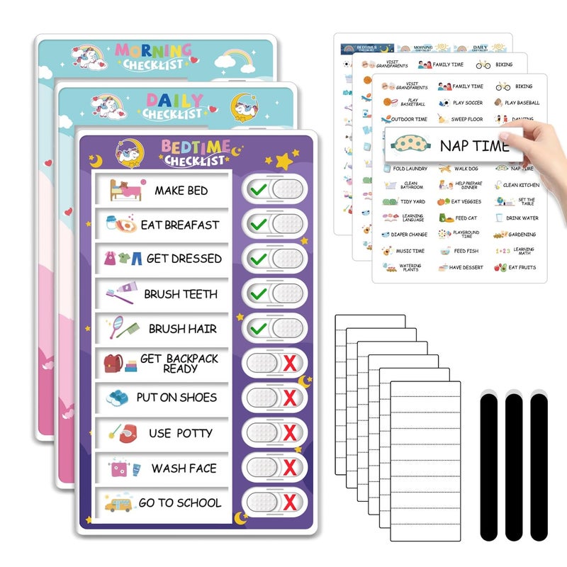 CustomMaster 3 in 1 Bedtime/Morning/Daily Routine Chart for Kids, Magnetic Chore Chart for Kid, Visual Schedule for Kid Toddlers - Image 1