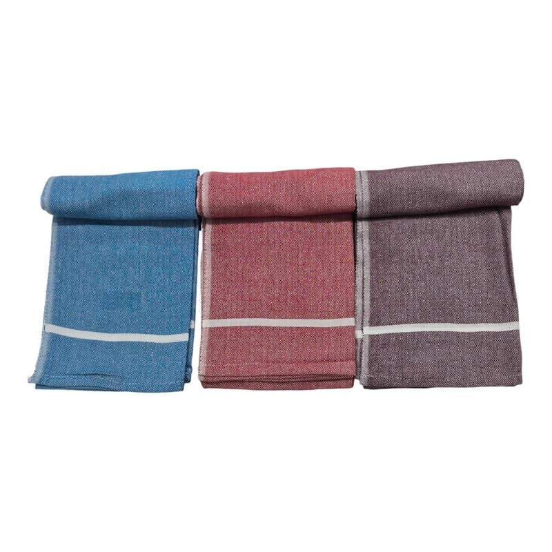 AMBIKA STORES & READYMADES AMBIKA STORES READYMADES Kerala Traditional Cotton Bath TowelThorthu Light Weight Kerala Thorth Stitched Towels for Men 30 X 65 CM Large Size Plain Pattern Towels Multicolor Pack of 3 - Image 1