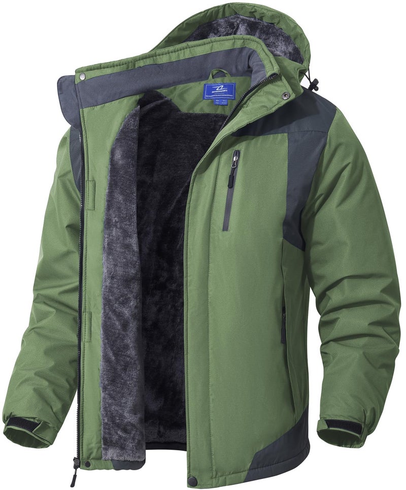 SPOSULEI Winter Jackets Coats for Men Waterproof Fleece Liner Softshell Jacket Ski Hiking Snow Jackets Parka Coat with Hooded Green S - Image 1