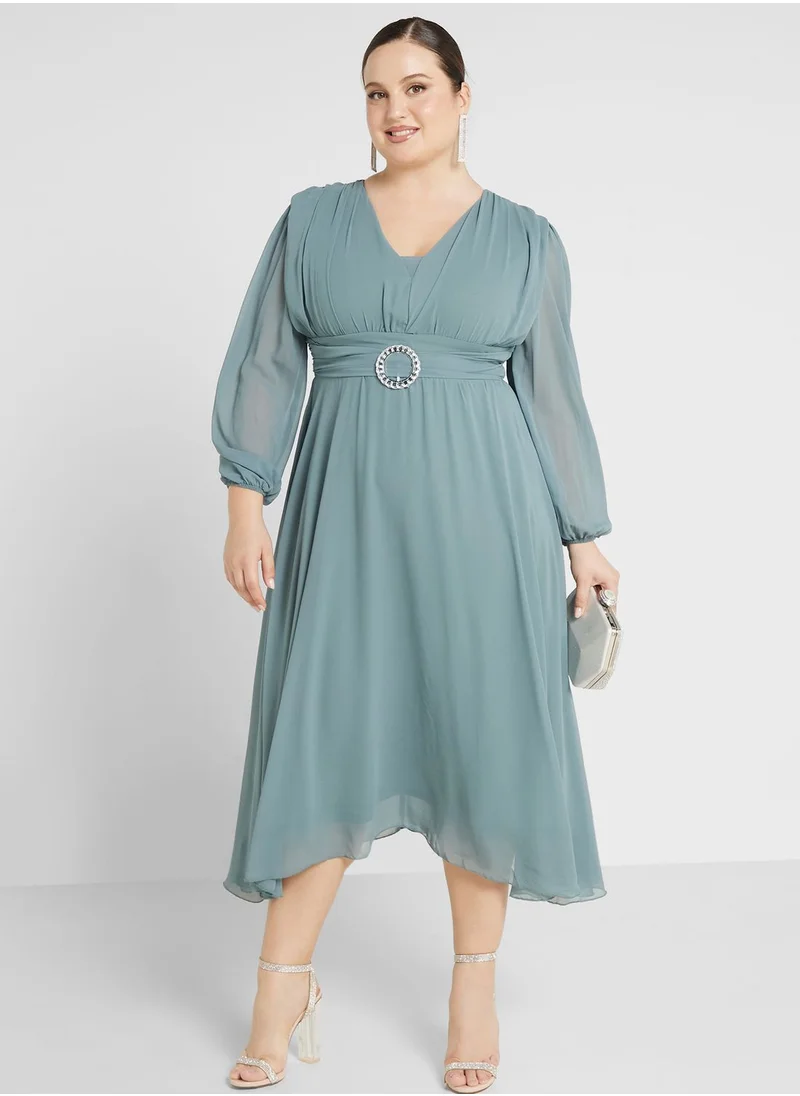 ايلا ليمتد كيرف Surplice Neck Detail Belted Dress