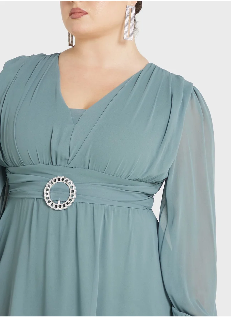 ايلا ليمتد كيرف Surplice Neck Detail Belted Dress