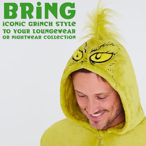 The Grinch Mens One-Piece Pajamas with Fleece Hood Cozy Loungewear - Gift for Men (Green, M) - Image 3