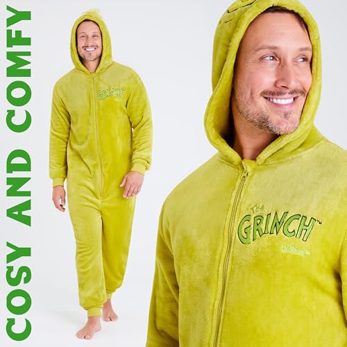 The Grinch Mens One-Piece Pajamas with Fleece Hood Cozy Loungewear - Gift for Men (Green, M) - Image 4