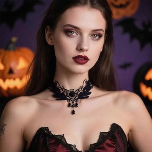 FFZDENA 2 Pieces Gothic Jewellery Set, Rose Lace Choker Necklace and Matching Bracelet for Women, Aesthetic Neck Pieces, Stylish Gothic Accessories for Formal Events (Black) - Image 5