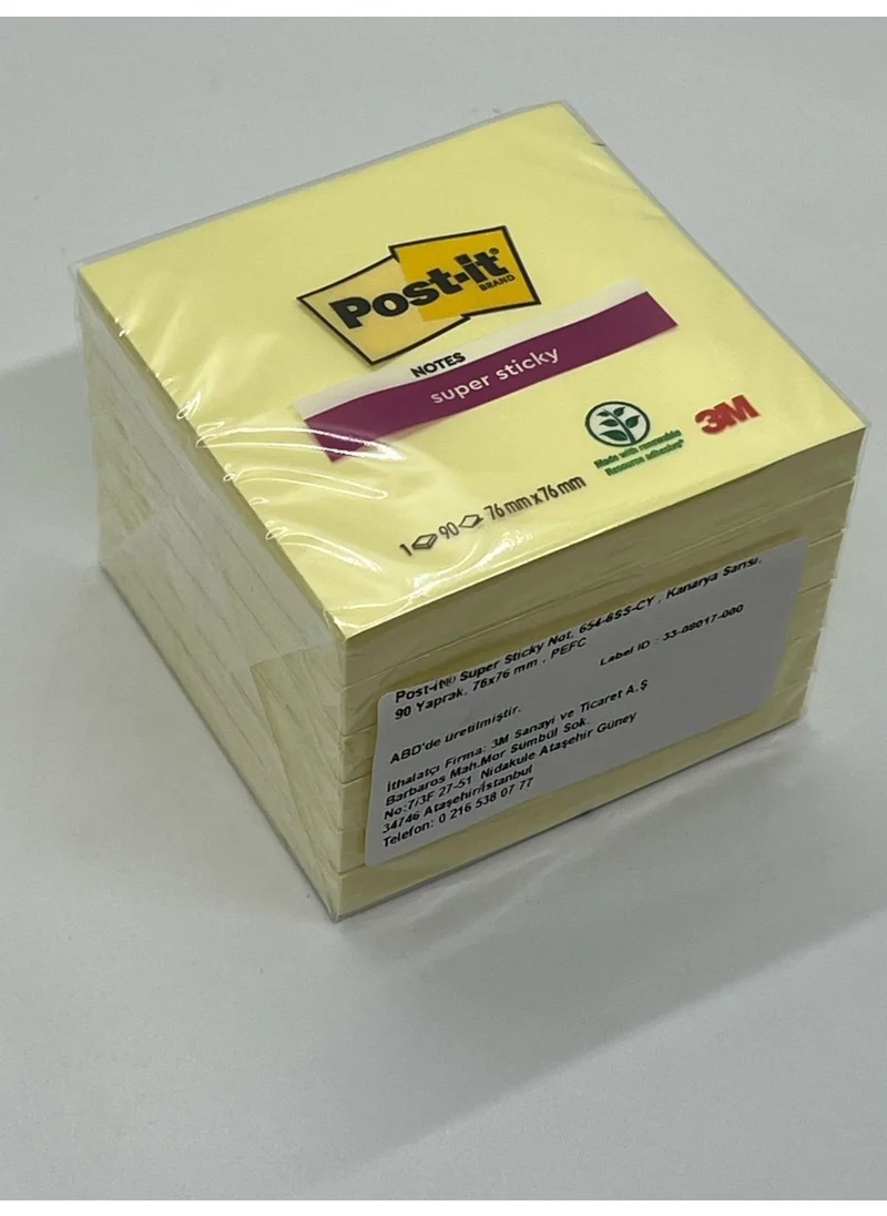 3M Post It Super Sticky Yellow 90 Sheets 76 mm x 76 mm