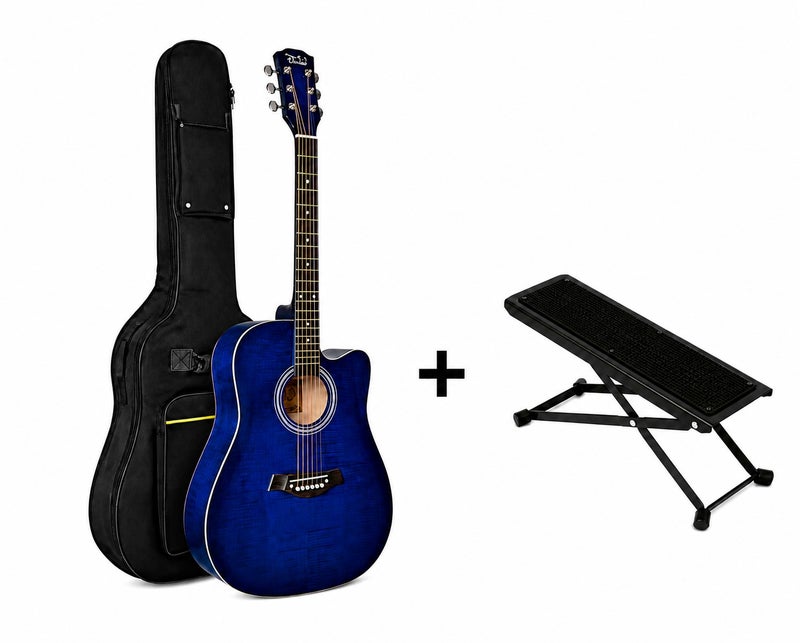 Megarya 38 Inch Blue Cutaway Acoustic Guitar with Premium Guitar Carry Bag & Adjustable Foldable Guitar Footrest | Steel String Acoustic Guitar for Beginners | Beginner Guitar Starter Kit | Right Handed Guitar for Kids, Teens & Adults | Portable Acoustic Musical Instrument | Acoustic Guitar Combo for Students, Schools & Home Practice - Image 1