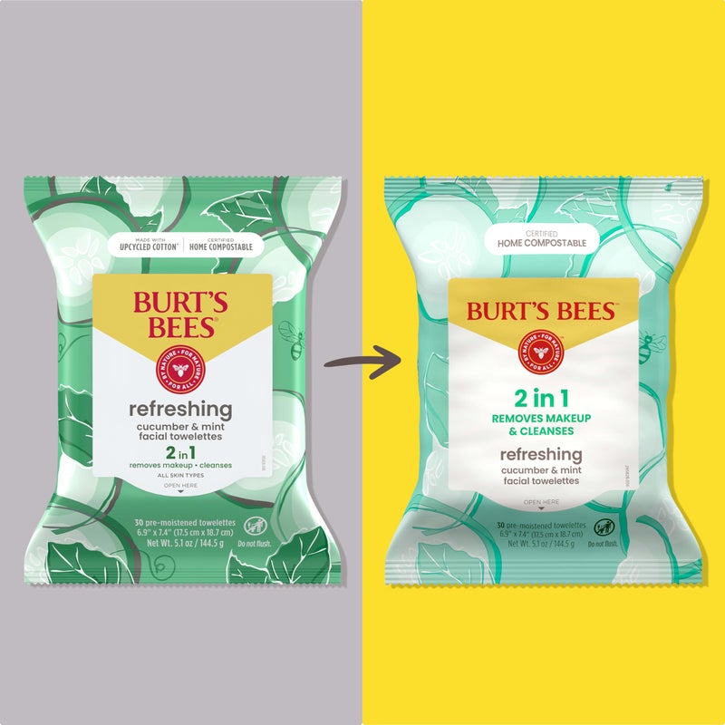 Burt's Bees Burtâ€™s Bees Refreshing Cucumber & Mint Facial Towelettes, 100% Plant Based Cloths; 99% Natural Origin; Removes Makeup and Cleanses; No Need to Rinse (Package May Vary) - Image 2