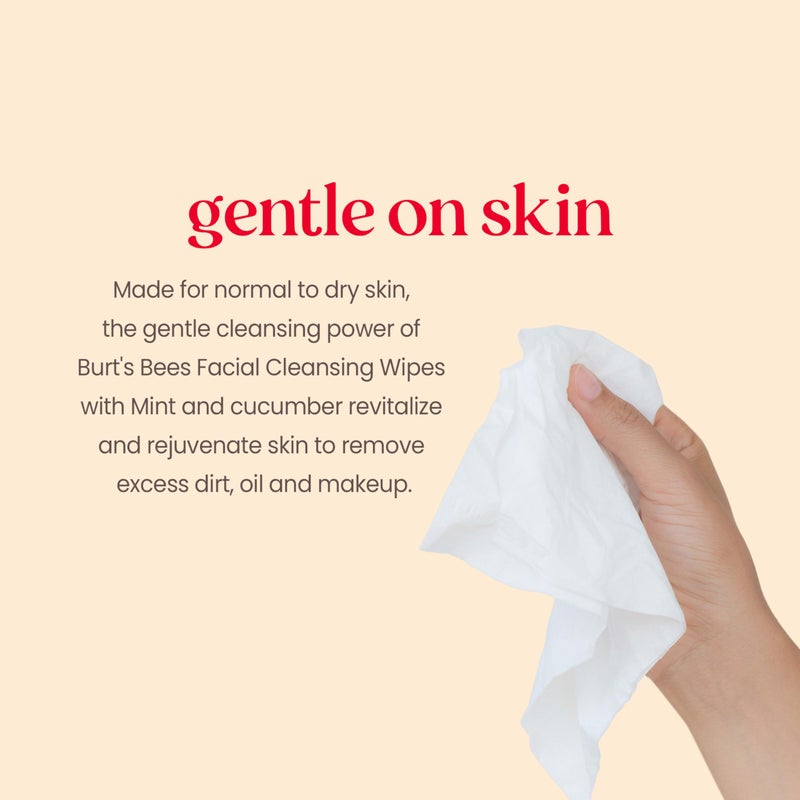 Burt's Bees Burtâ€™s Bees Refreshing Cucumber & Mint Facial Towelettes, 100% Plant Based Cloths; 99% Natural Origin; Removes Makeup and Cleanses; No Need to Rinse (Package May Vary) - Image 5