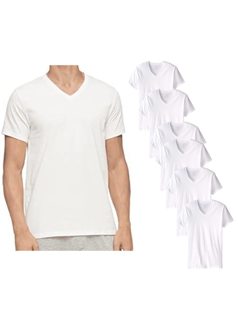 Textelo Men's Undershirts V-Neck 100% Cotton White Pack of 6 Short Sleeves Regular Fit Made in Egypt - Image 1