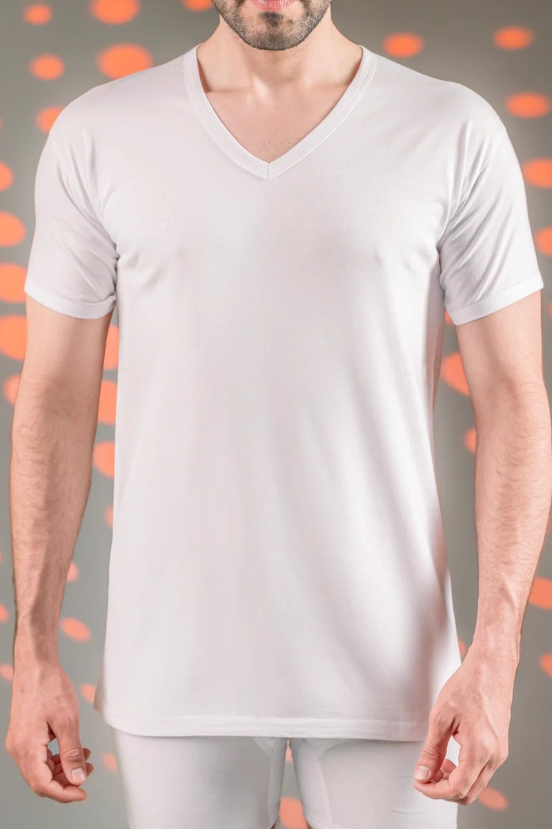 Textelo Men's Undershirts V-Neck 100% Cotton White Pack of 6 Short Sleeves Regular Fit Made in Egypt - Image 2