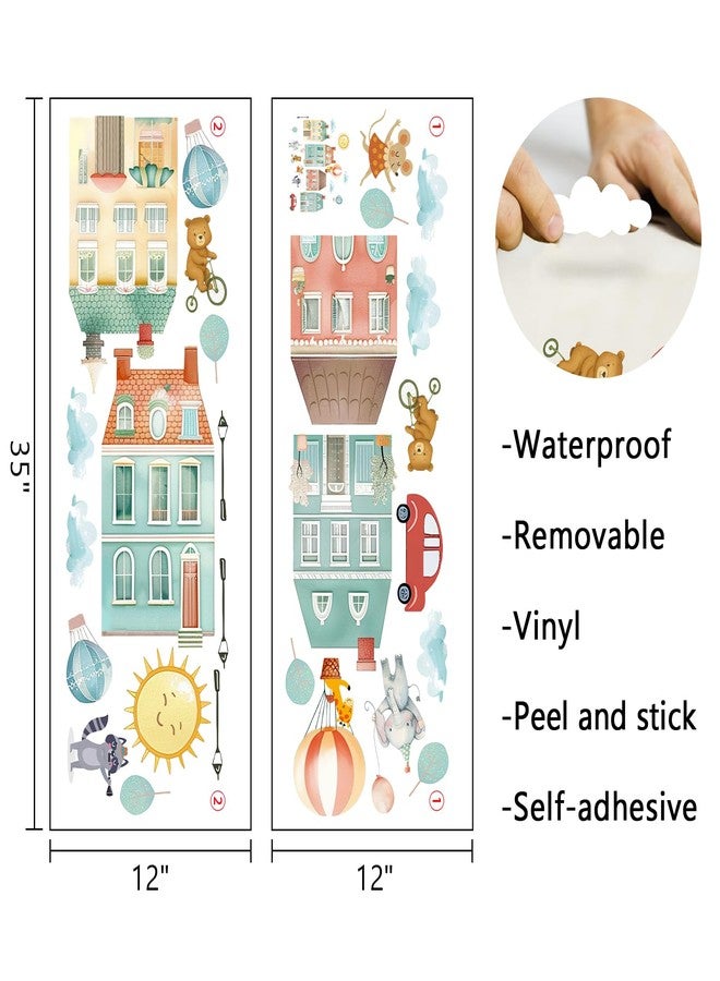 Mfault Watercolor Fairy Tale Town Wall Decals Stickers, Cute Animals House Car Nursery Decorations Baby Kids Children Bedroom Art, Hot Air Balloon Cloud Sun Baby Boy Girl Toddler Playroom Home Decor - Image 2