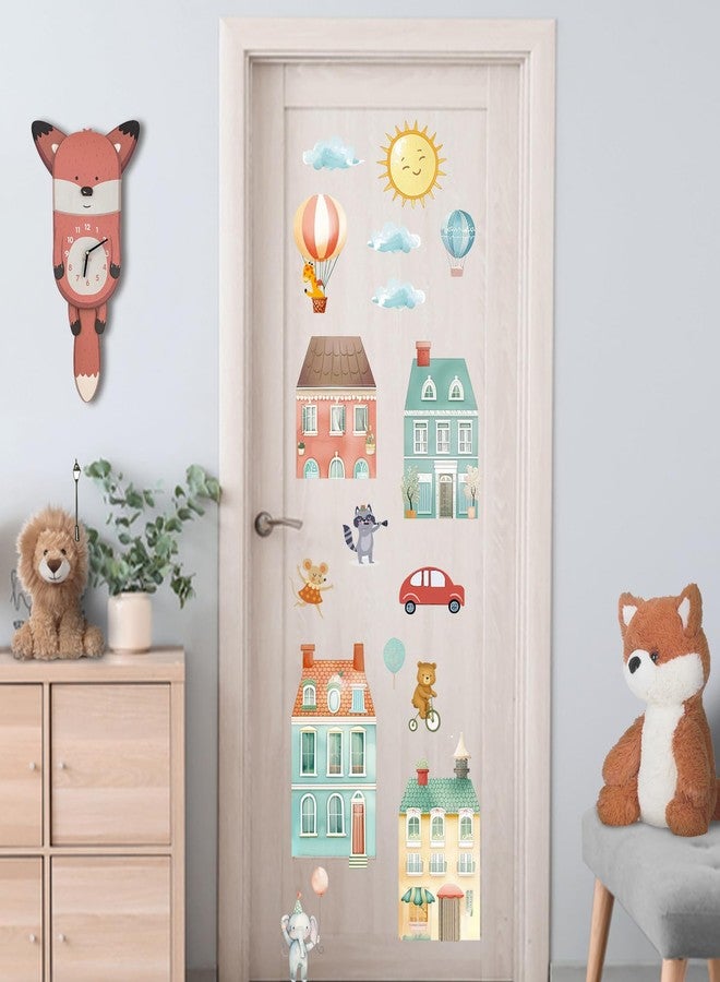 Mfault Watercolor Fairy Tale Town Wall Decals Stickers, Cute Animals House Car Nursery Decorations Baby Kids Children Bedroom Art, Hot Air Balloon Cloud Sun Baby Boy Girl Toddler Playroom Home Decor - Image 5