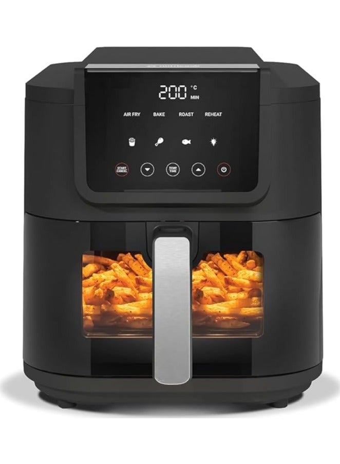 Air Fryer Slim, 5L, 1KGs, Large Basket, Space-Saving Slim Design, Air Fry, Bake, Reheat, with 5 Presets, Clear Window & Light, Black, 1500 Watts  - Image 1
