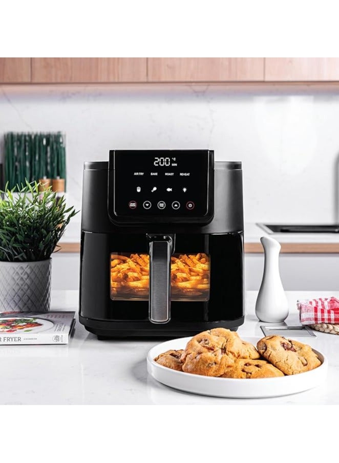 Air Fryer Slim, 5L, 1KGs, Large Basket, Space-Saving Slim Design, Air Fry, Bake, Reheat, with 5 Presets, Clear Window & Light, Black, 1500 Watts  - Image 2