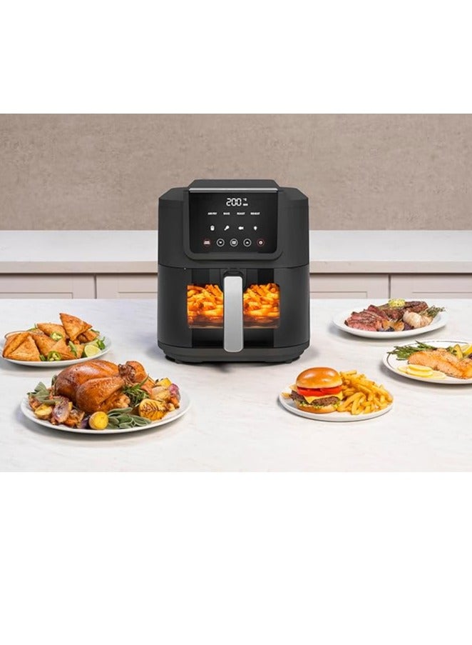 Air Fryer Slim, 5L, 1KGs, Large Basket, Space-Saving Slim Design, Air Fry, Bake, Reheat, with 5 Presets, Clear Window & Light, Black, 1500 Watts  - Image 4