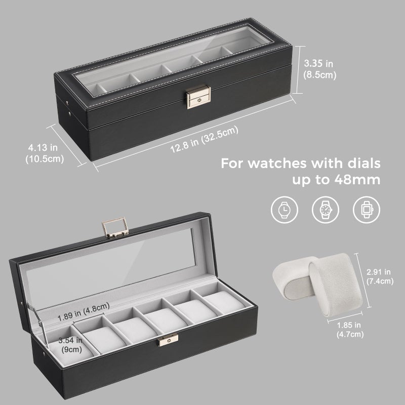 ProCase 6 Slot Watch Case Box for Men, PU leather Man Watch Organizer with Soft Pillow, Lockable Watch Collection Storage Holder with Glass Display Lid, Valentine's Gifts -Black - Image 5