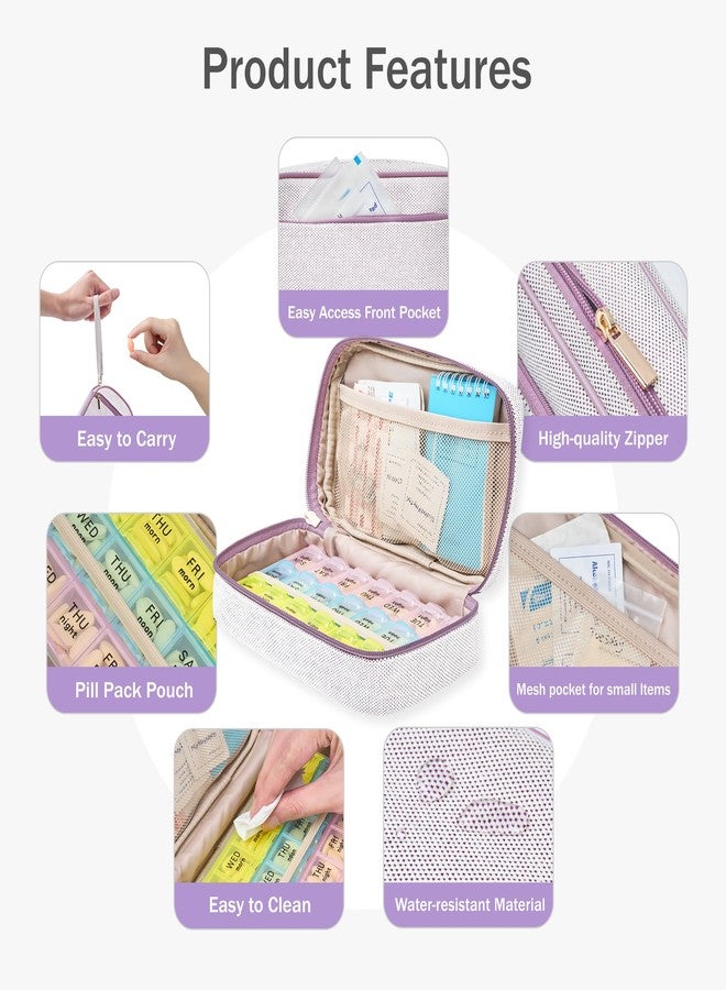 Lexeeco Weekly Travel Pill Organizer 3 Times A Day Pill Case for Purse with Removable 7 Day Pill Box Holder,Cute Medication Organizer Pill Container for Medicine, Vitamin, Fish Oils,Supplement(Purple, Large - Image 3
