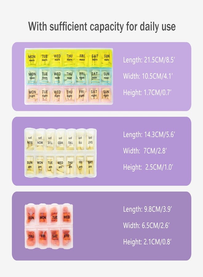 Lexeeco Weekly Travel Pill Organizer 3 Times A Day Pill Case for Purse with Removable 7 Day Pill Box Holder,Cute Medication Organizer Pill Container for Medicine, Vitamin, Fish Oils,Supplement(Purple, Large - Image 5