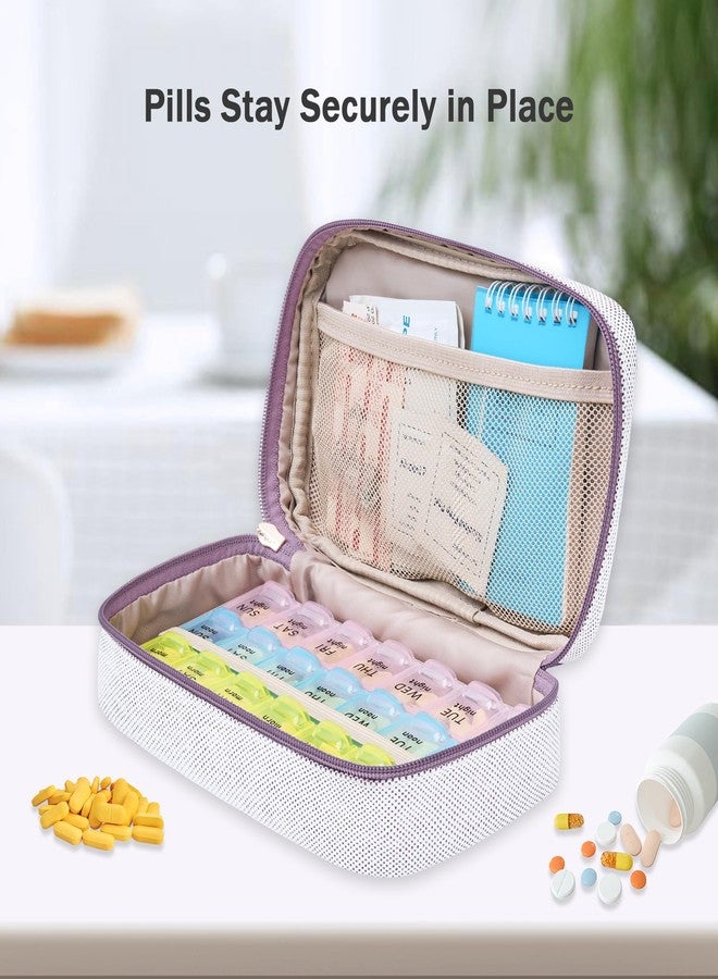 Lexeeco Weekly Travel Pill Organizer 3 Times A Day Pill Case for Purse with Removable 7 Day Pill Box Holder,Cute Medication Organizer Pill Container for Medicine, Vitamin, Fish Oils,Supplement(Purple, Large - Image 2