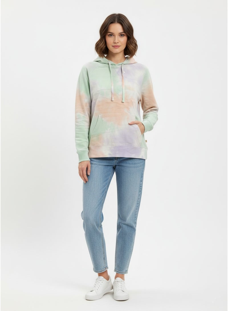 Blue 84 Women's Tie Dye Cotton Fleece Hoodie - Regular Fit Pullover Sweatshirt with Kangaroo Pocket - Soft Loungewear Top - Image 1