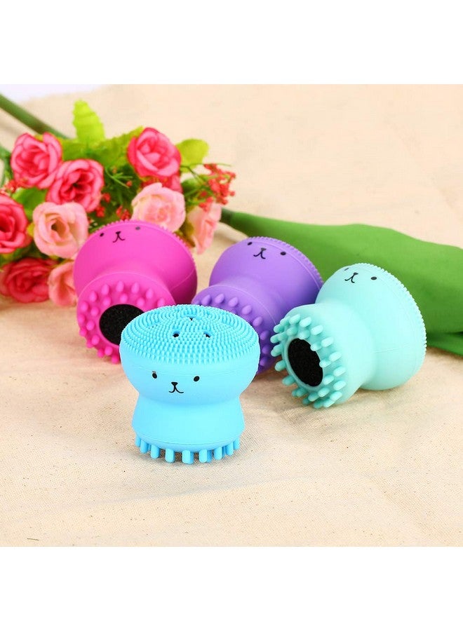 Ejoyous Face Cleansing Brush Silicone Handheld Facial Scrubber Exfoliating Grease Removal Massage Jellyfish Octopus Shaped Face Wash Brush For Women Deep Pore Cleansing(Blue) - Image 4