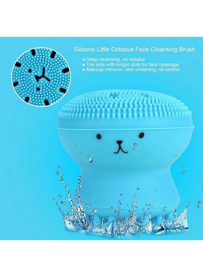 Ejoyous Face Cleansing Brush Silicone Handheld Facial Scrubber Exfoliating Grease Removal Massage Jellyfish Octopus Shaped Face Wash Brush For Women Deep Pore Cleansing(Blue) - Image 2