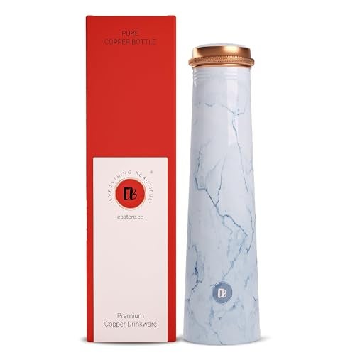 EB-Everything Beautiful Tower Copper Water Bottle with Printed Marble Design Pure Tamba Leakproof Suitable Birthday Gift for Men & Women by ebstore, 750 ml (Pack of 1) - Image 1