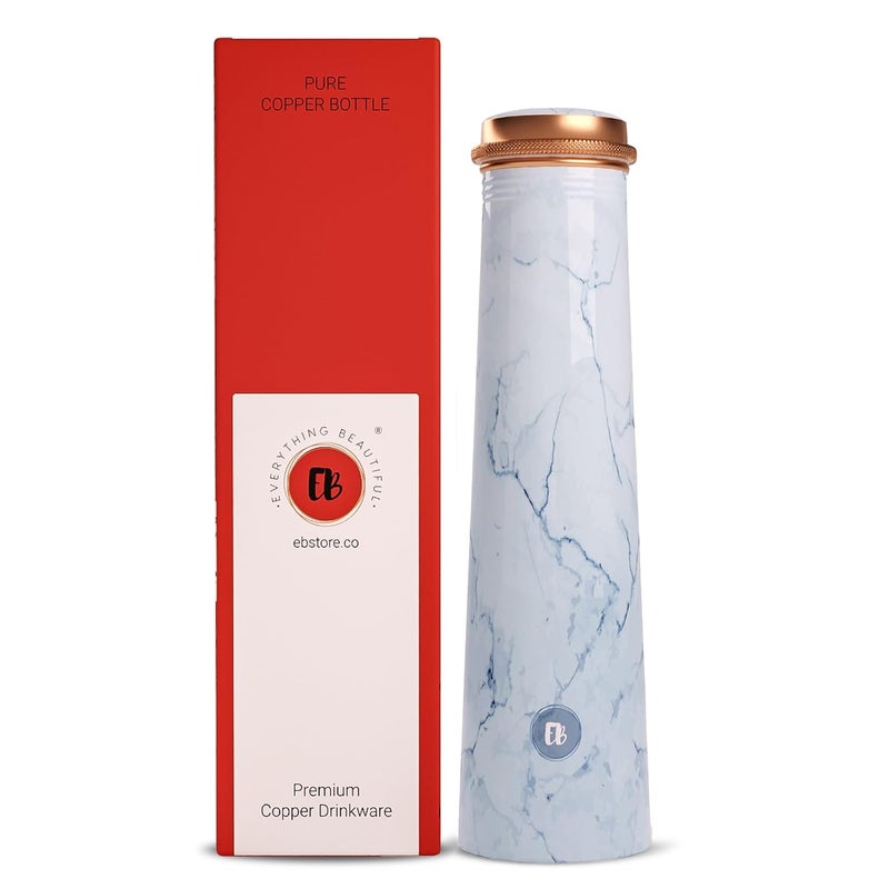 EB-Everything Beautiful Tower Copper Water Bottle with Printed Marble Design Pure Tamba Leakproof Suitable Birthday Gift for Men & Women by ebstore, 750 ml (Pack of 1) - Image 2
