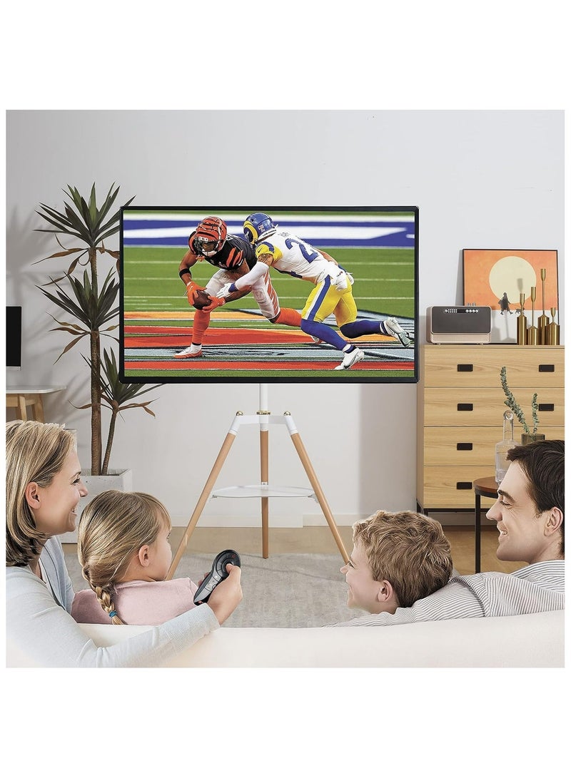 فيديامر حامل تلفاز ثلاثي القوائم لحامل تلفاز ثلاثي القوائم لشاشة LCD مسطحة منحنية 32-65 بوصة، حامل عرض تلفاز استوديو قابل لتعديل الارتفاع مع إمكانية الدوران 140 درجة لغرفة النوم وغرفة المعيشة، حامل تلفاز زاوية من الخشب الأسود - Image 3
