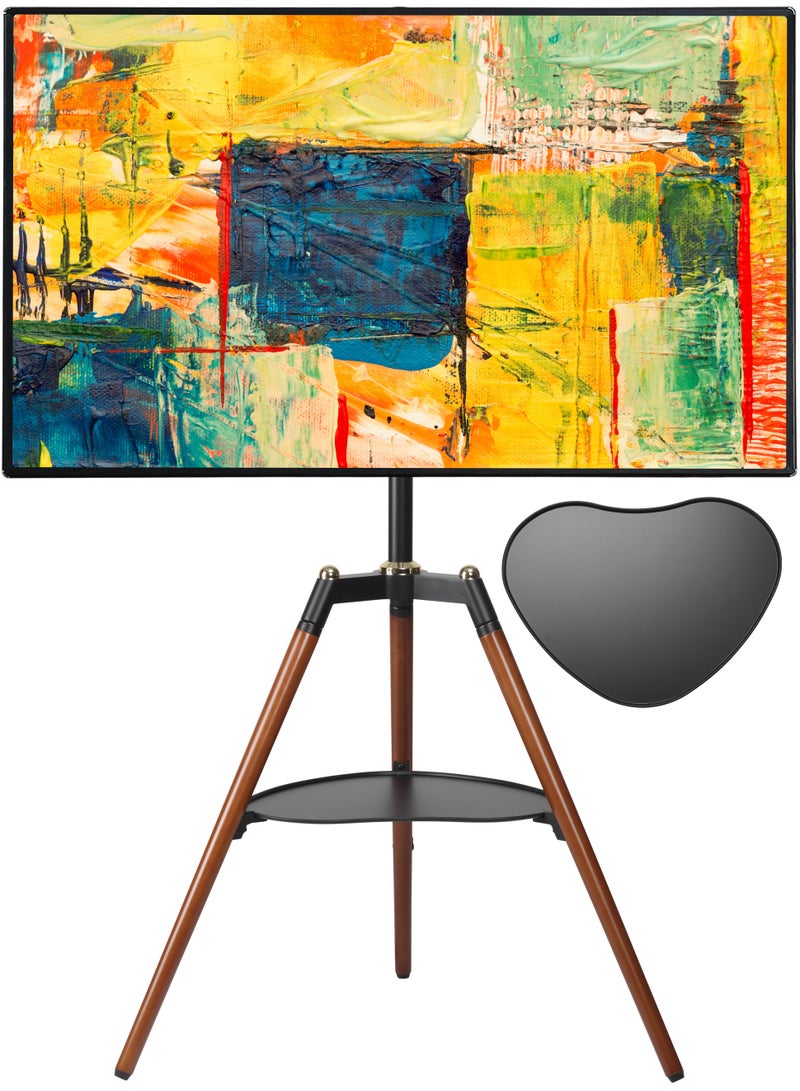 Fydeamer Tripod Easel TV Stand for 32-65 inch LED LCD Screen Flat Curved Screen, Height Adjustable Studio TV Display Stand with 140° Swivel for Bedroom, Living Room, Corner TV Stand Black Wood - Image 1