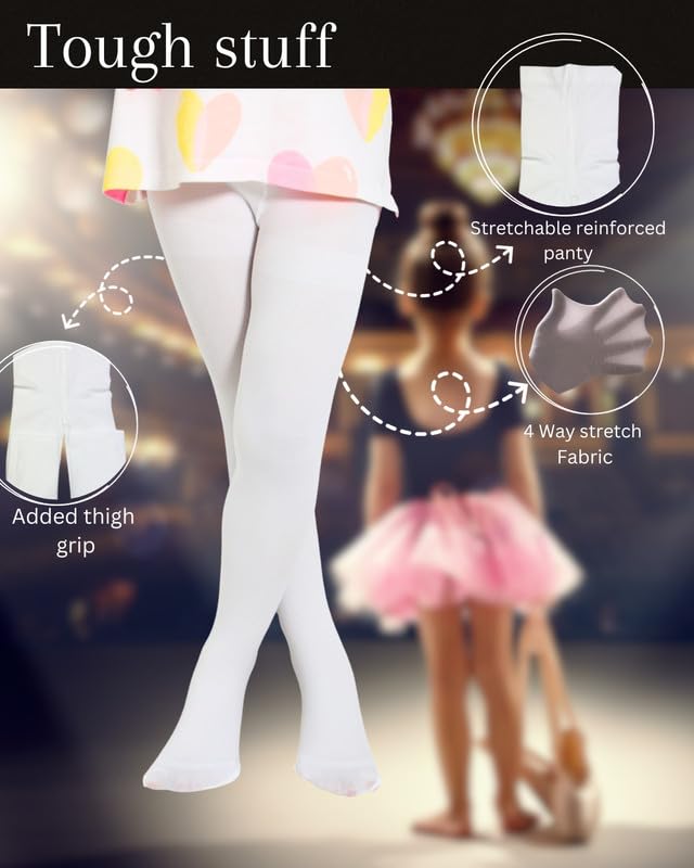 Neska Moda Non Transparent Solid Nylon Opaque Stockings Cum Footed Dance Stockings Tights/Ballet Dance Socks/Pantyhose Leggings For 1 to 2 Years(White)-STK182 - Image 5