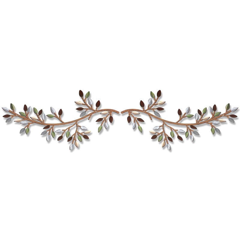 Hotop Hotop 2 Pieces Metal Tree Leaf Wall Decor Vine Olive Branch Leaf Wall Art Wrought Iron Scroll Sculptures Above the Bed Living Room Outdoor Decoration ColorfulClassic Style 