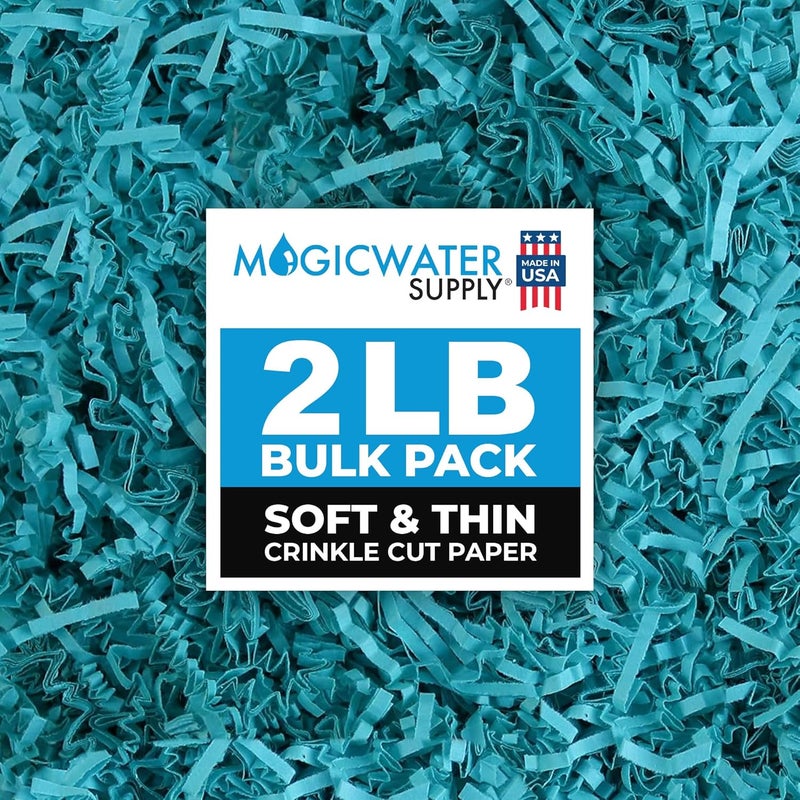MagicWater Supply Soft & Thin Crinkle Cut Paper - 2 LB - Turquoise - Paper Shred Filler for Gift Wrapping, Basket Filling, Birthdays, Weddings, Anniversaries, Valentines Day, and other occasions - Image 1