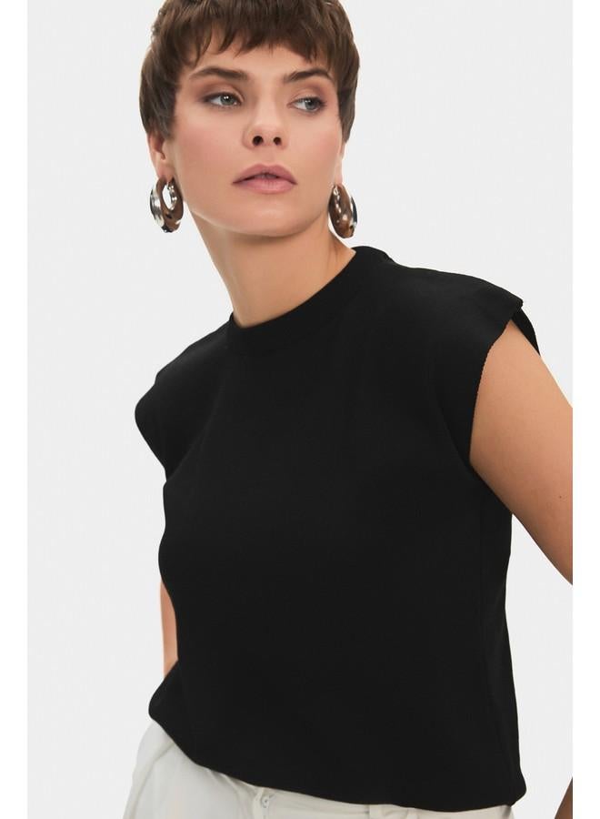 جون بلوزة نسائية بدون أكمام بياقة دائرية من يونيو - أسود - Image 3