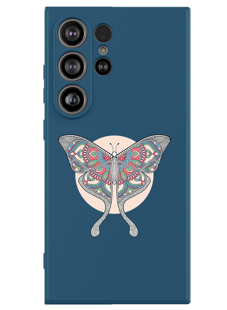 Theodor Protective Slim Fit Case Liquid Silicone Cover with Full Body Protection Anti-Scratch Shockproof Case For Samsung Galaxy S25 Ultra (Blue) - Buterfly - Image 1