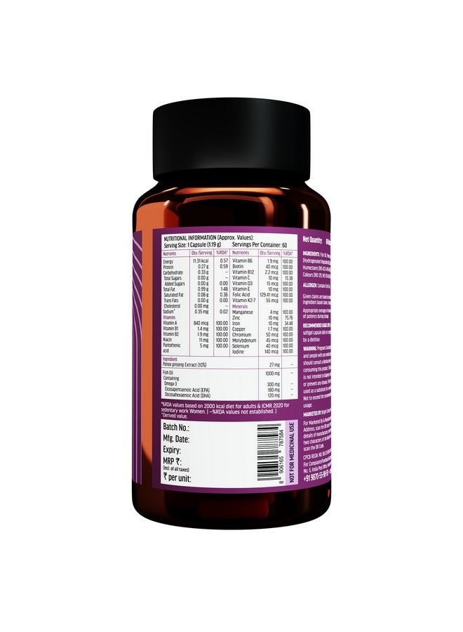 HEALTHKART هيلث كارت hk فيتالس متعدد الفيتامينات مع مكمل أوميغا-3 (60 كبسولة) | للرجال والنساء | 21 فيتامين ومعادن | 180 ملغ EPA و 120 ملغ DHA - Image 2