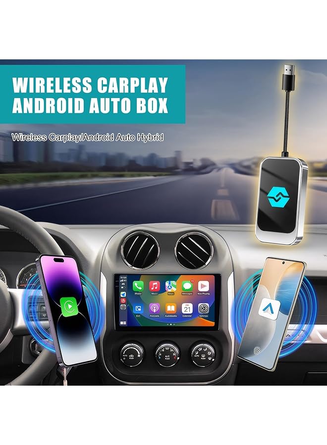 Azonee محول Carplay لاسلكي 2 في 1 لأندرويد أوتو، دونجل بلوتوث وواي فاي، توصيل وتشغيل سريع ومستقر مع زمن انتقال منخفض، يدعم أكثر من 800 طراز سيارة، متوافق مع USB-A وType-C لأجهزة iOS وأندرويد - Image 3