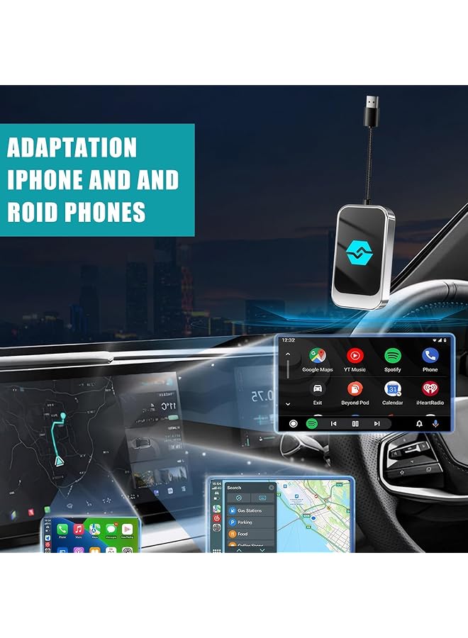 Azonee محول Carplay لاسلكي 2 في 1 لأندرويد أوتو، دونجل بلوتوث وواي فاي، توصيل وتشغيل سريع ومستقر مع زمن انتقال منخفض، يدعم أكثر من 800 طراز سيارة، متوافق مع USB-A وType-C لأجهزة iOS وأندرويد - Image 2