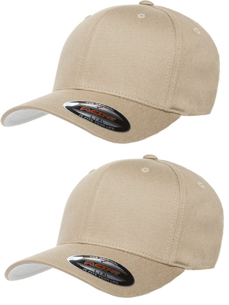 Flexfit 2-Pack Premium Original Cotton Twill Fitted Hat w/THP No Sweat Headliner Bundle Pack Khaki - Image 1