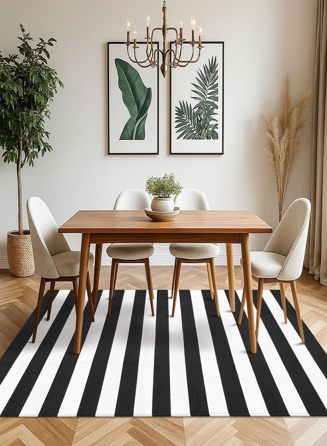 KOZYFLY Black and White Striped Outdoor Rug 5x7 Ft Area Rug Washable Indoor Outdoor Rug Cotton Striped Rugs for Living Room Farmhouse Large Floor Carpet for Bedroom Living Room Patio - Image 3