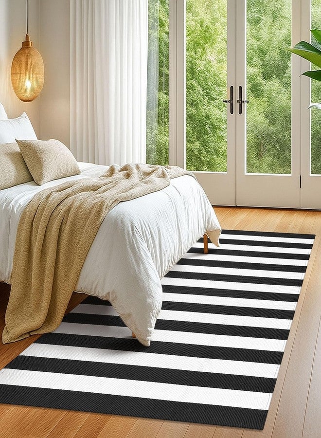 KOZYFLY Black and White Striped Outdoor Rug 5x7 Ft Area Rug Washable Indoor Outdoor Rug Cotton Striped Rugs for Living Room Farmhouse Large Floor Carpet for Bedroom Living Room Patio - Image 2