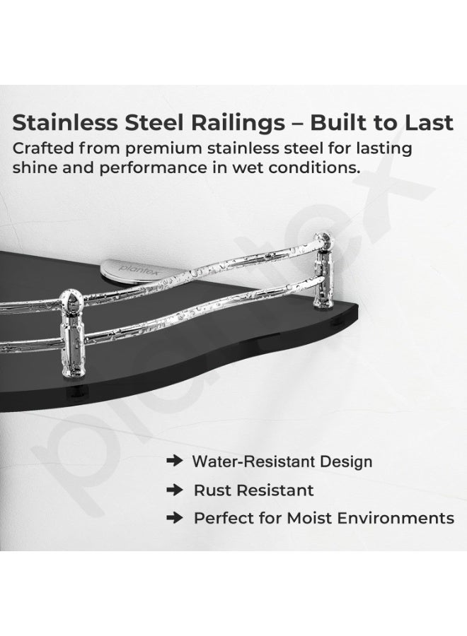 Plantex Premium Black Glass Shelf for Living Room/Bathroom Glass Shelf/Kitchen Corner Shelf Wall Mount Flower Shape - Premium Bathroom Organizer (9x9 Inches - Pack of 3) - Image 3