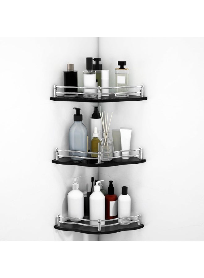 Plantex Premium Black Glass Shelf for Living Room/Bathroom Glass Shelf/Kitchen Corner Shelf Wall Mount Flower Shape - Premium Bathroom Organizer (9x9 Inches - Pack of 3) - Image 1