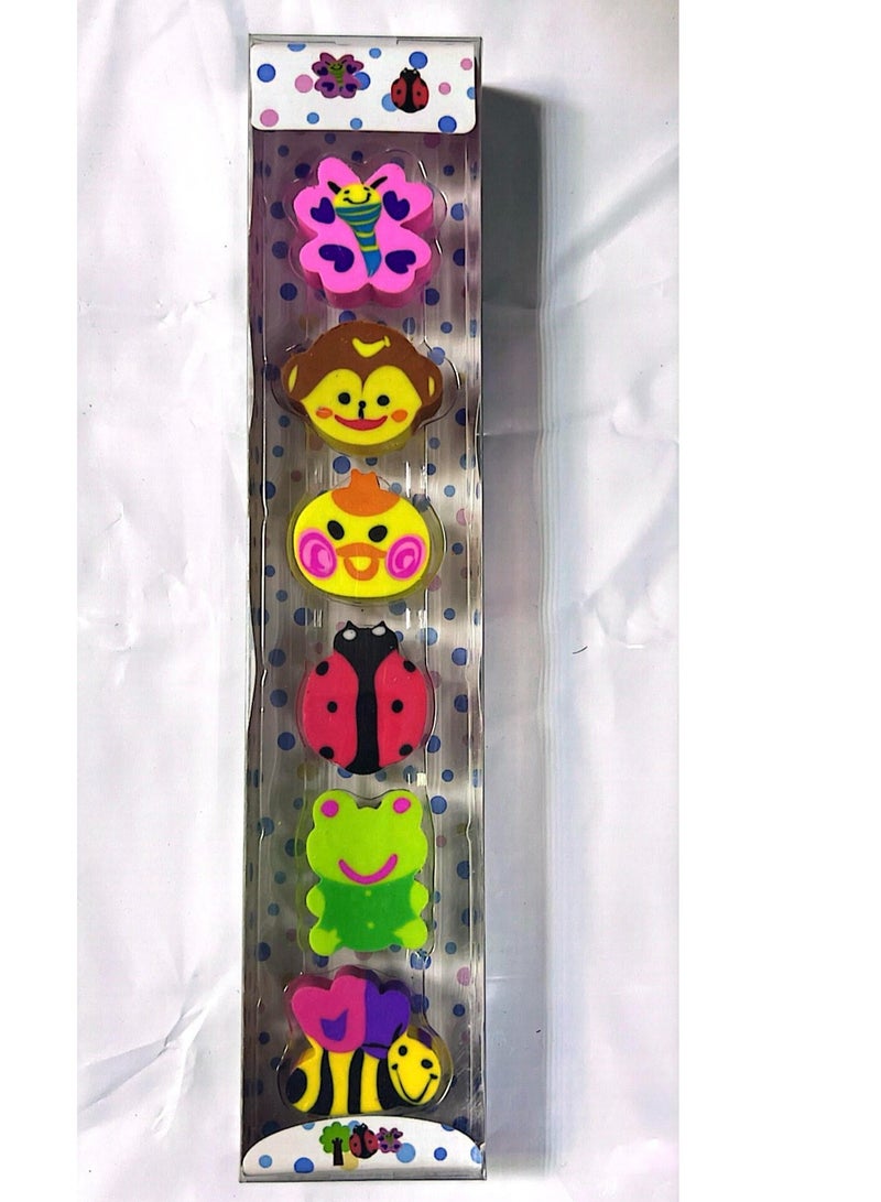 مجموعة ممحاة مكونة من 6 قطع متعددة الألوان